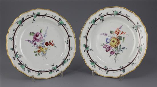 A pair of Worcester Sheridan pattern plates, c.1770, 22.5cm